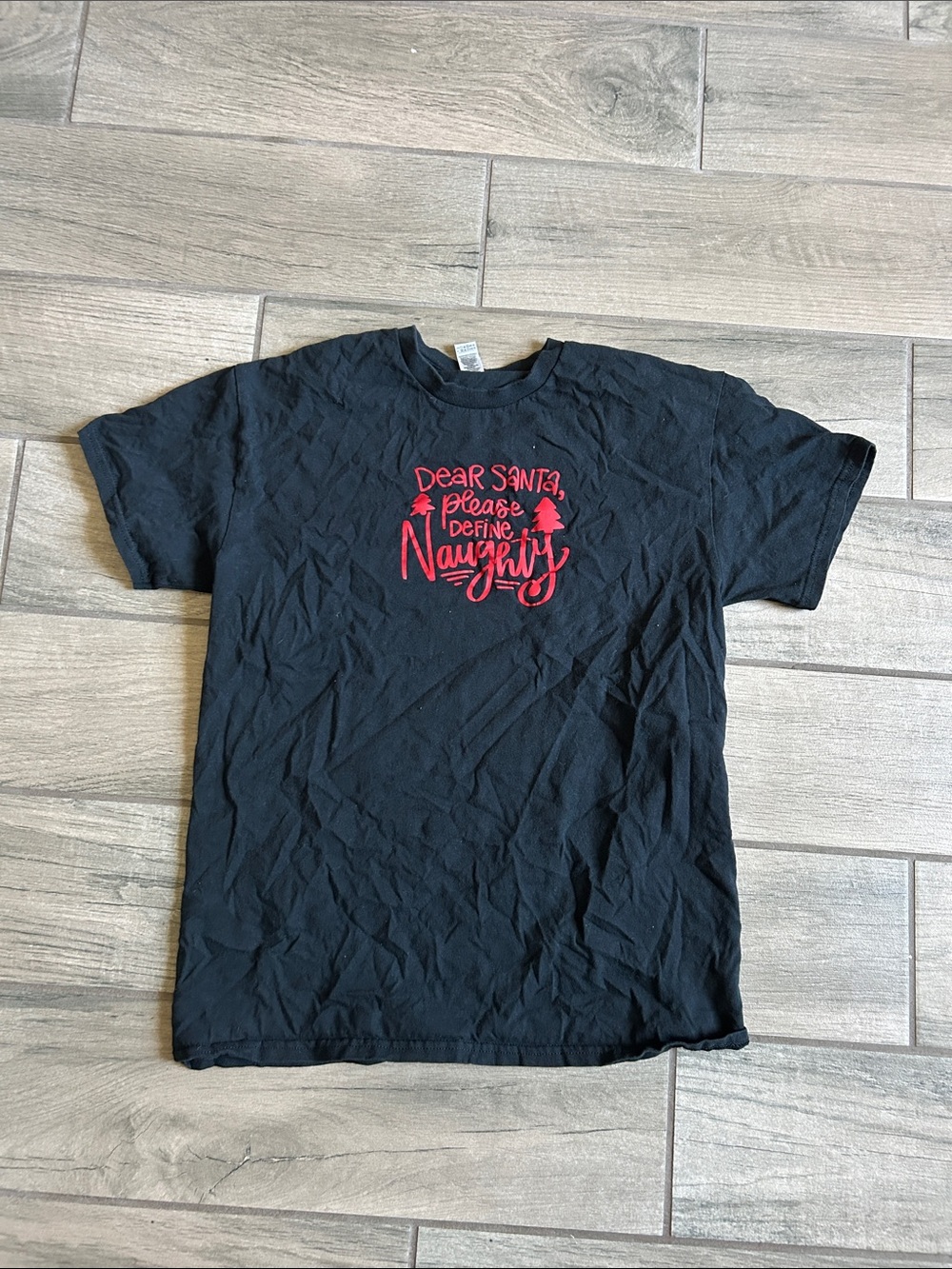 Gildan Black Short-Sleeve Tee with Red Holiday Script